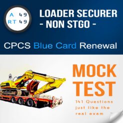 CPCS blue card renewal mock test. An image displaying a mock test for the renewal of the A49 - RT49 Loader Securer STGO Citb CPCS NOCN blue card. The test is in PDF format and includes theory practice questions with answers.