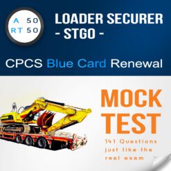 CPCS blue card renewal mock test. An image displaying a mock test for the renewal of the A50 - RT50 Loader Securer STGO Citb CPCS NOCN blue card. The test is in PDF format and includes theory practice questions with answers.