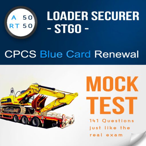 CPCS blue card renewal mock test. An image displaying a mock test for the renewal of the A50 - RT50 Loader Securer STGO Citb CPCS NOCN blue card. The test is in PDF format and includes theory practice questions with answers.
