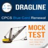 Image of a practice test resource cover featuring 'A05 - RT05 Dragline Citb NOCN CPCS Blue Card Renewal Mock Test.' The text highlights '105 Questions and Answers PDF' for theory practice tests.
