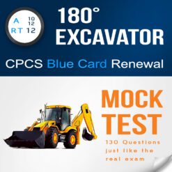 Image depicting A10 and A12 - RT12 Excavator 180 Citb NOCN CPCS blue card renewal mock test, theory practice test with 130 multiple choice Questions and answers PDF, designed for excavator operators below and above 5 tonnes.